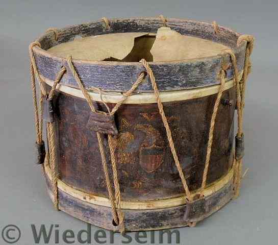 Appraisal: Metal and wood Civil War drum with a painted American