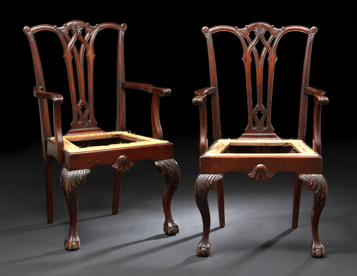 Appraisal: Fine Pair of Colonial Revival Mahogany Armchairs in the Chippendale