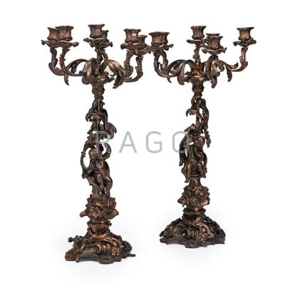 Appraisal: PAIR OF CONTINENTAL PATINATED BRONZE CANDELABRA -arm figural bases th