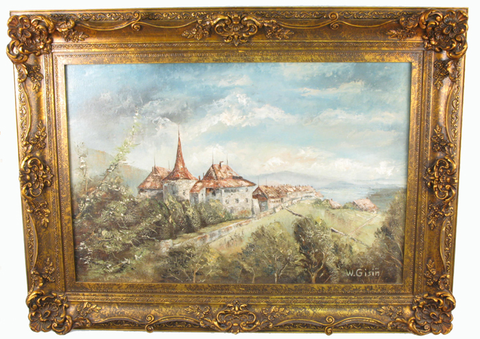 Appraisal: WERNER GISIN Swiss American - Oil on Masonite titled Castle