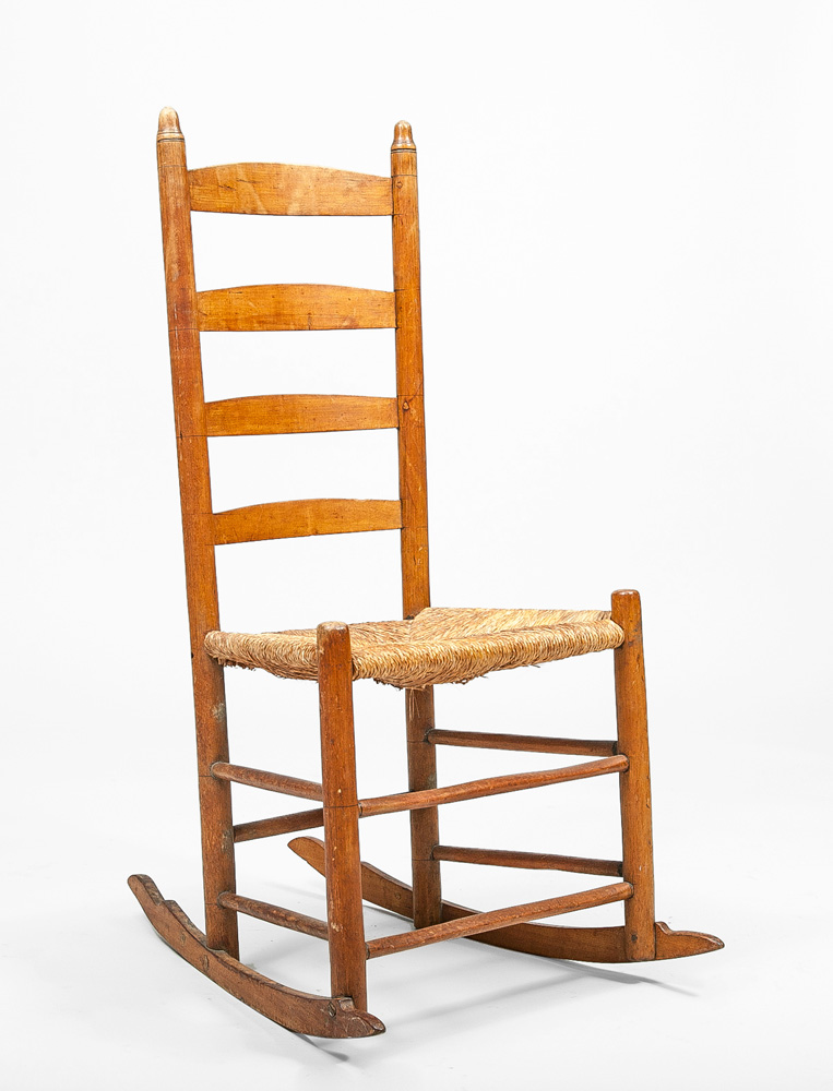 Appraisal: American Fruitwood Ladder-Back Rocking Chair x x in Property from