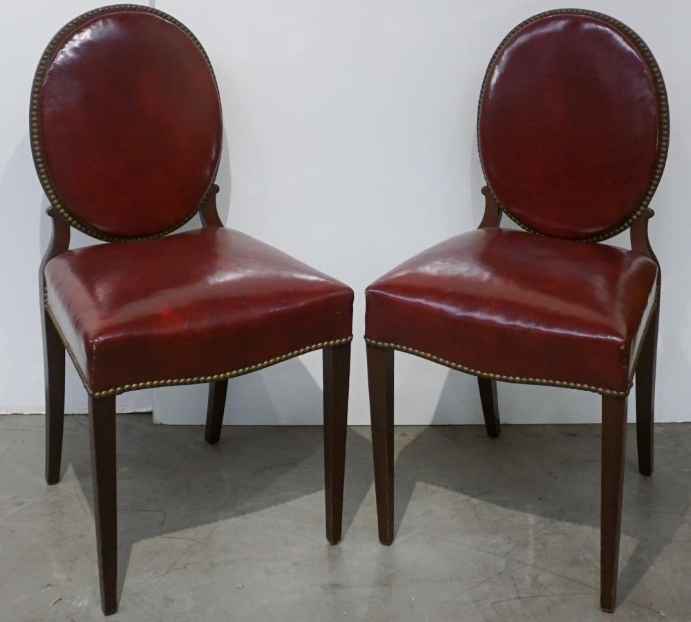 Appraisal: Pair George III Style Mahogany Brass Nail Studded Red Leather