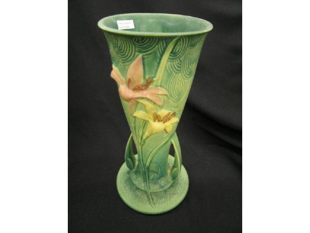 Appraisal: Roseville Zephyr Lily Art Pottery Vase handles green - excellent