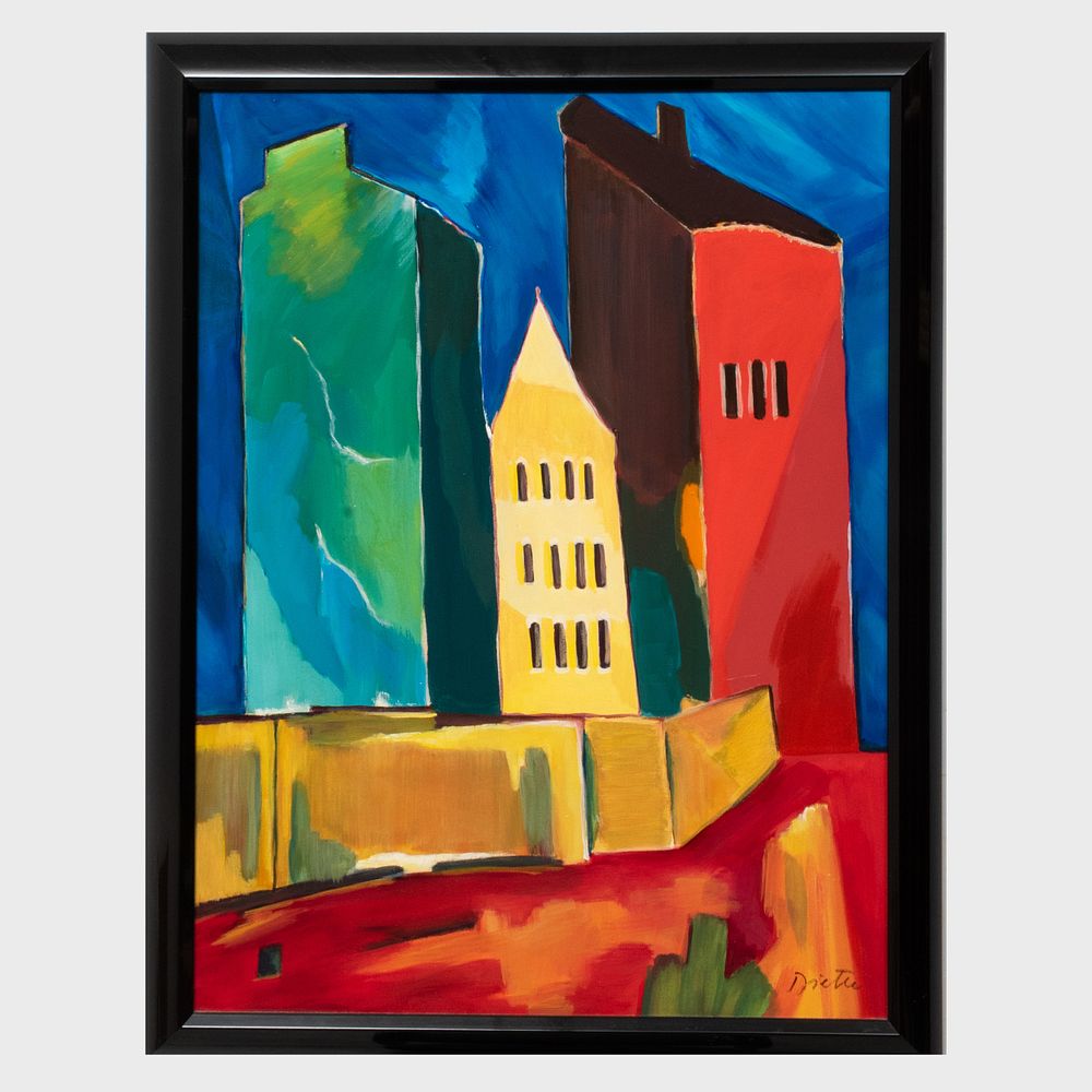 Appraisal: th Century School Cityscape Acrylic on canvas indistinctly signed lower