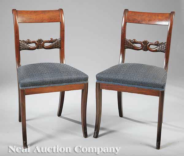 Appraisal: A Pair of American Classical Carved Mahogany Side Chairs early