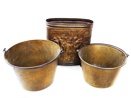 Appraisal: Brass three pieces two brass pails made by Hiram W