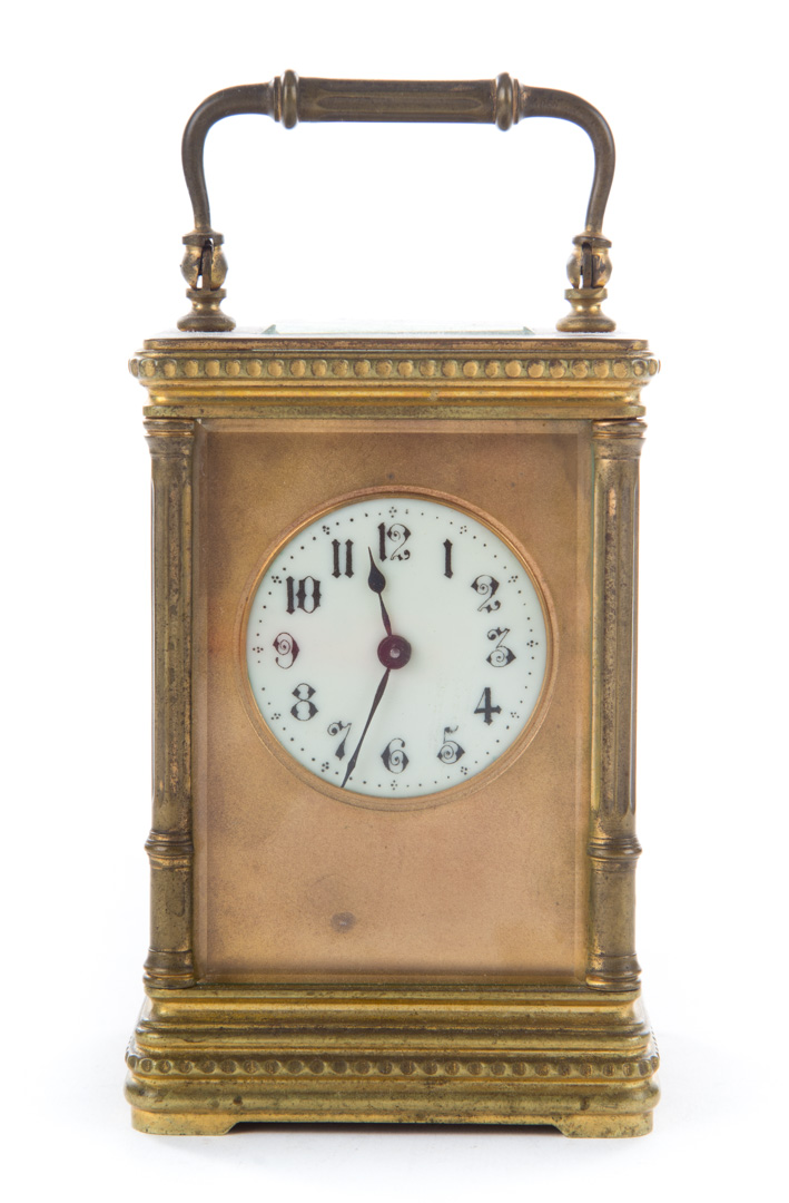 Appraisal: French brass and glass carriage clock late th century in