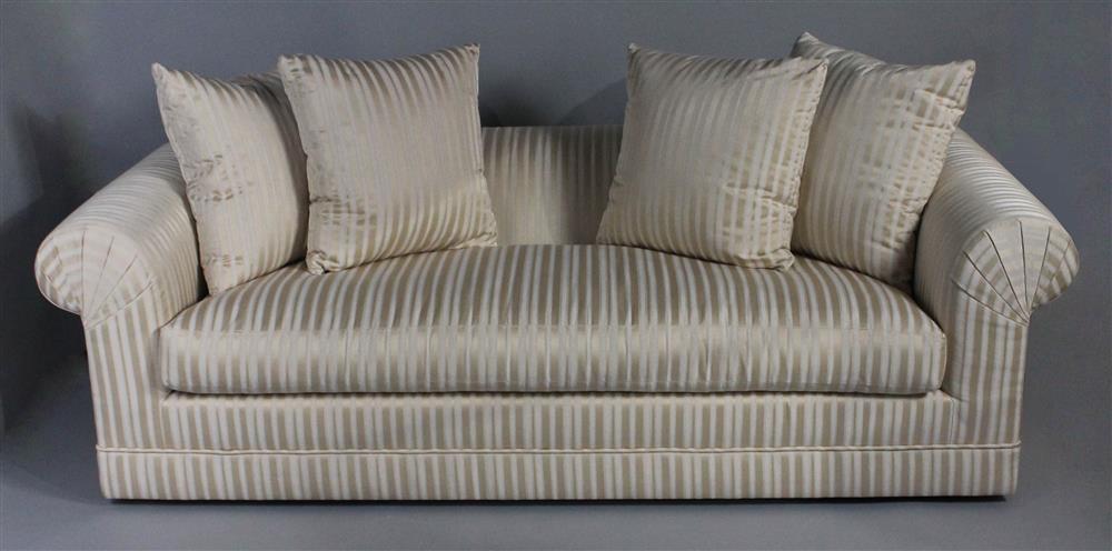 Appraisal: OVERSIZED CONTEMPORARY STRIPED TAN AND WHITE SOFA AND MATCHING CHAISE