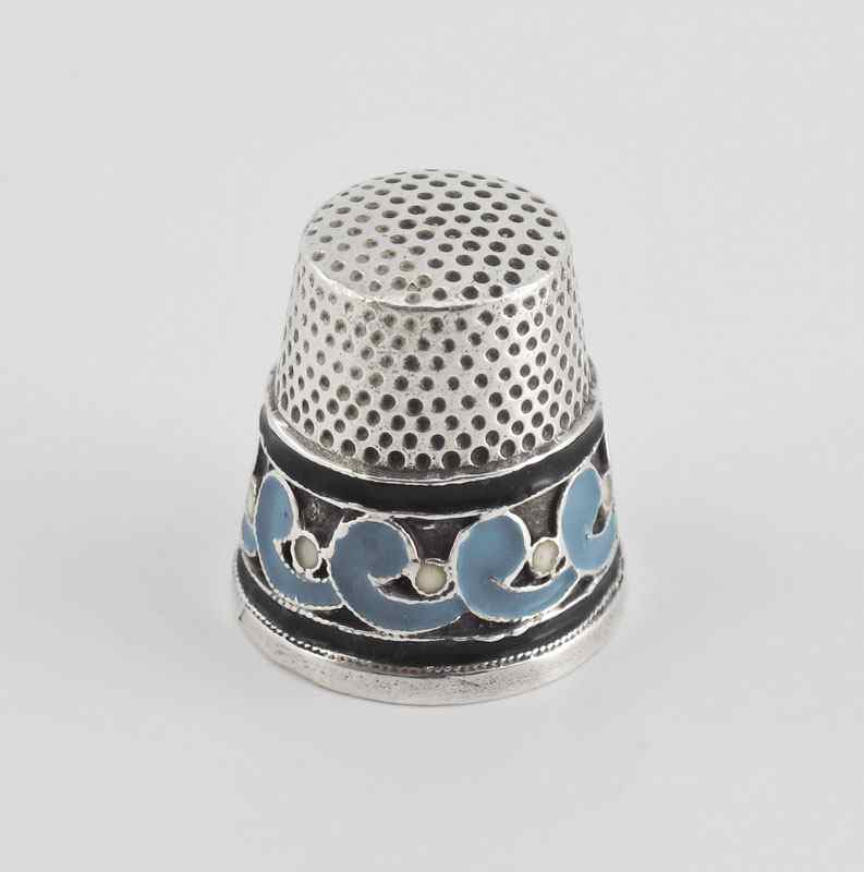 Appraisal: RUSSIAN SILVER AND ENAMEL THIMBLE Illegible makers hall mark and