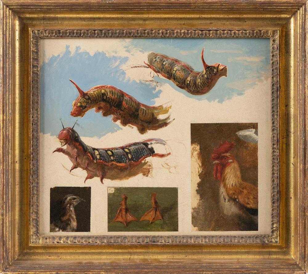 Appraisal: AMERICAN SCHOOL TH CENTURY STUDY OF INSECTS AND CHICKENS OIL