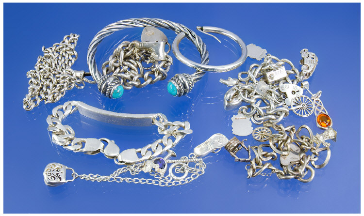 Appraisal: Collection Of Silver Jewellery Comprising Charm Bracelets Chains Bracelets etc