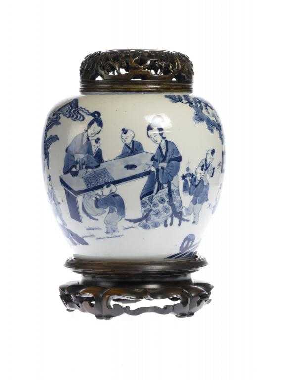 Appraisal: A CHINESE BLUE AND WHITE JAR painted with a continuous