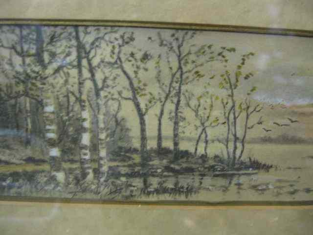 Appraisal: th Century Watercolor landscape withbirches and lake signed image area