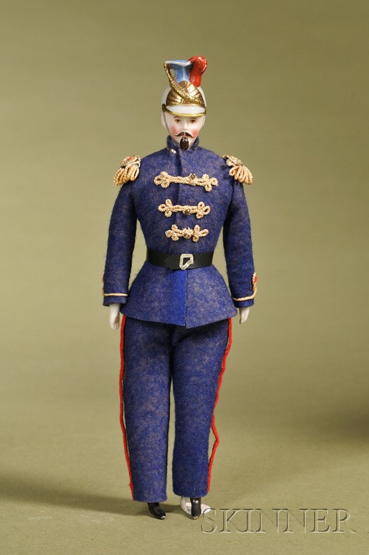 Appraisal: Dollhouse Doll Soldier with Molded Helmet Germany c tinted bisque