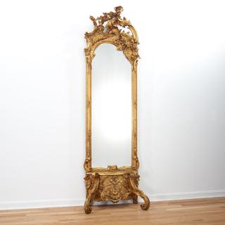 Appraisal: Continental giltwood hall mirror Continental giltwood hall mirror th c