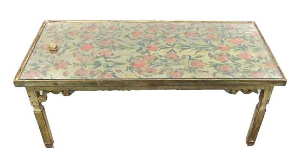 Appraisal: Oblong coffee table hand-painted top with polychrome floral decoration on