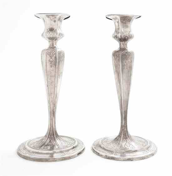 Appraisal: A Pair of American Sterling Silver Candlesticks Tiffany Co having