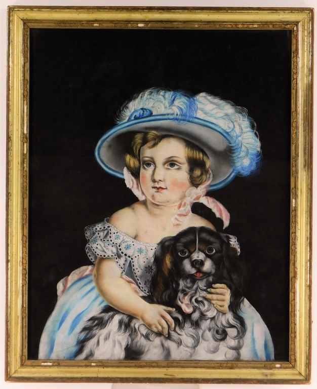 Appraisal: C AMERICAN VICTORIAN YOUNG GIRL DOG PORTRAIT United States th