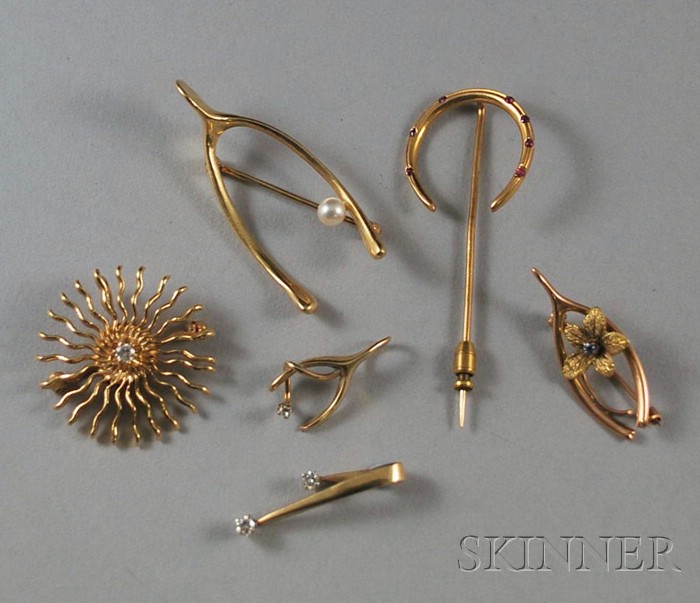 Appraisal: Five Small kt Gold Jewelry Items three set with diamonds