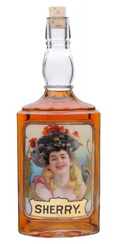 Appraisal: Sherry Reverse On Glass Bottle With Beautiful Image Of Lady