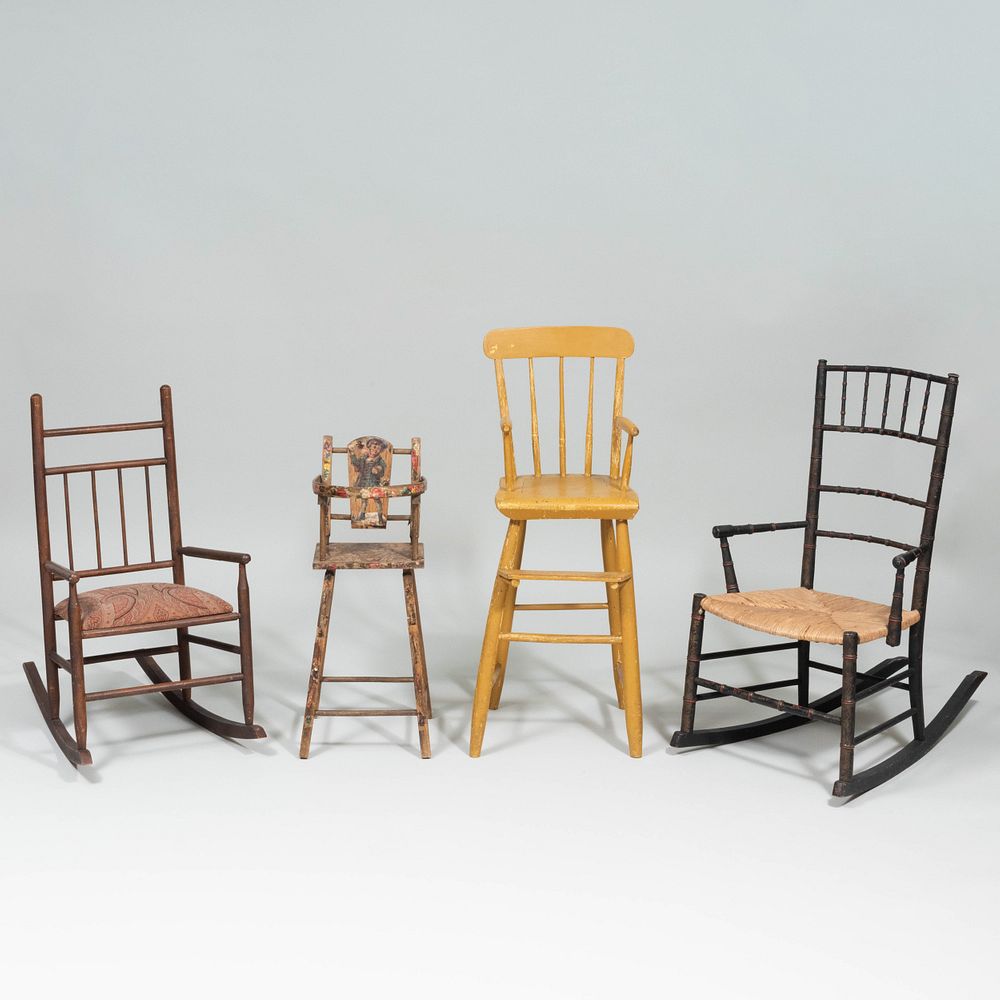 Appraisal: Group of Four Child's Chairs Comprising A Black Painted Faux