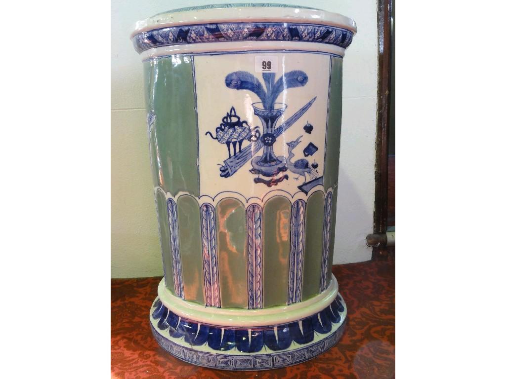 Appraisal: An oriental garden seat of cylindrical form with painted blue