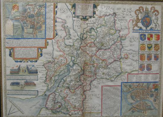 Appraisal: John Speed Hand coloured engraved map Glocestershire With Royal and