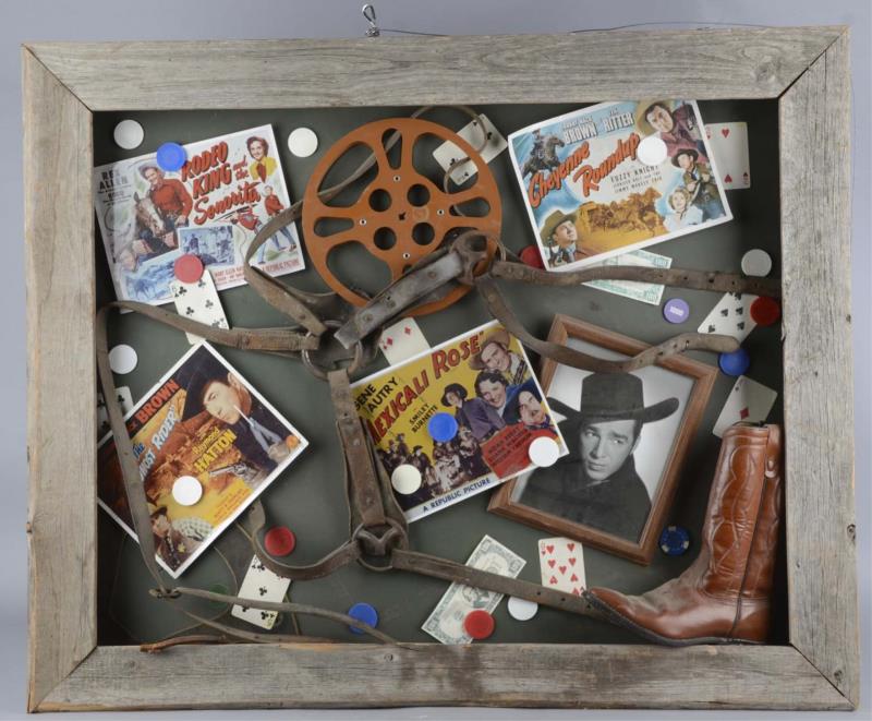 Appraisal: Western Movie Themed Shadow Box This contemporary large shadow box