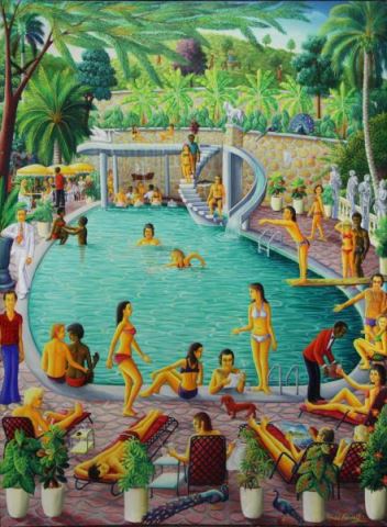 Appraisal: NORMIL Andre Oil on Canvas Resort Pool Scene Signed lower