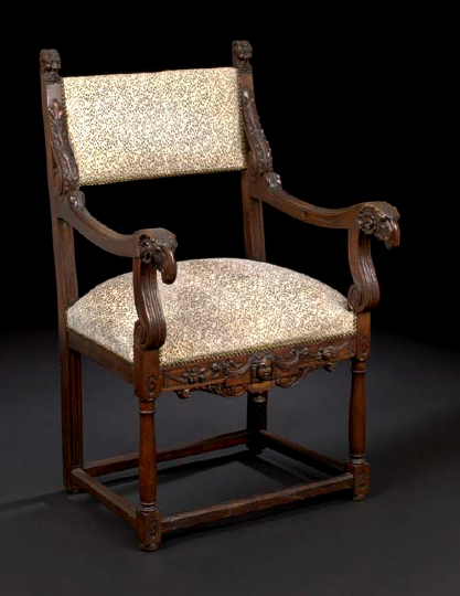 Appraisal: Italian Walnut Armchair fourth quarter th century in the Renaissance