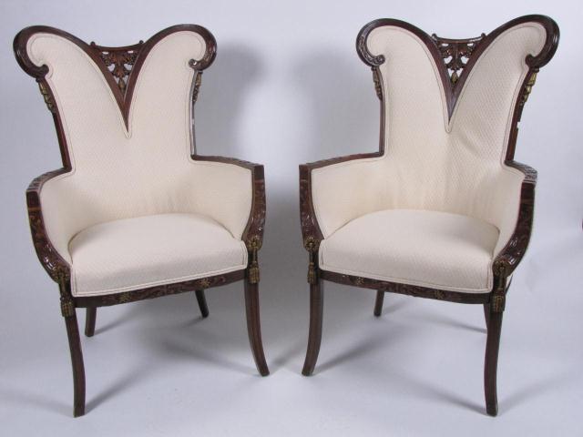 Appraisal: Pair of Grand Rapids mahogany vintage French chairs with carved