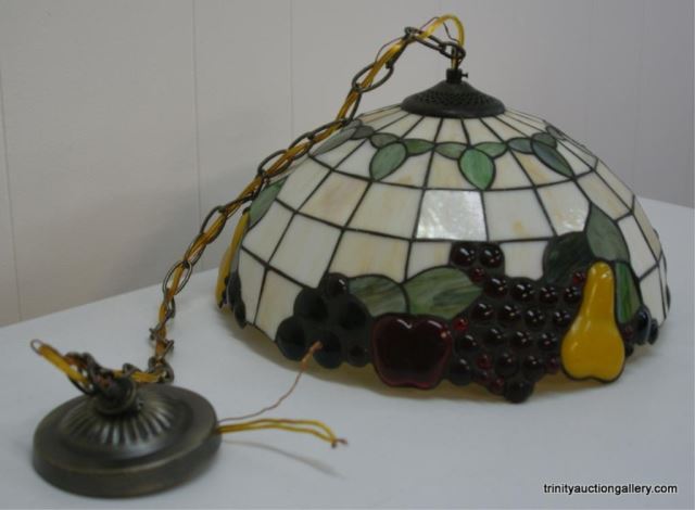 Appraisal: Stained Glass Hanging Pendant Light FixtureHeavy stained and leaded glass