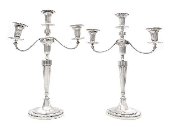 Appraisal: A Pair of George III Silver Three-Light Candelabra John Schofield