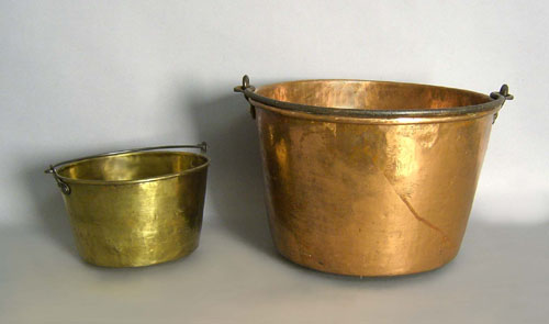 Appraisal: Three brass buckets together with a copper bucket and a