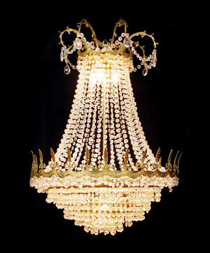 Appraisal: ELEGANT BRASS CRYSTAL CHANDELIER - MADE IN SPAIN Seven graduating