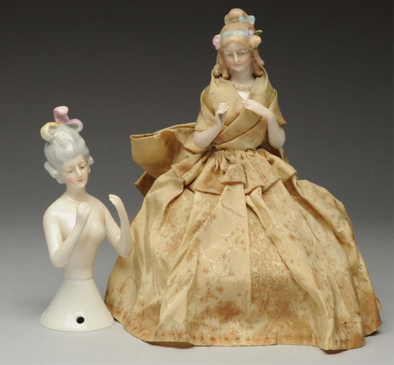 Appraisal: Lot Of Porcelain Half Dolls Both are Goebel ladies one