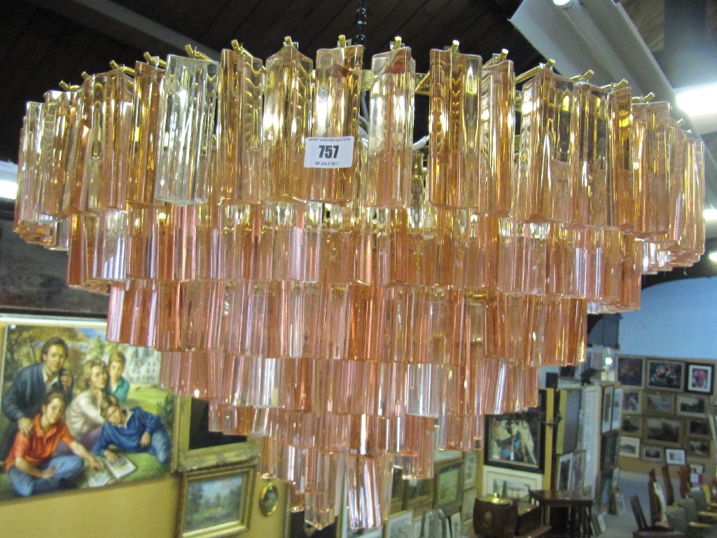 Appraisal: Large modern ceiling light decorated with pink and white cut