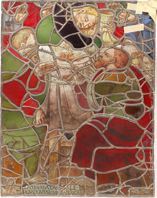 Appraisal: AN ANTIQUE RECTANGULAR COMPOSITE STAINED GLASS PANEL depicting a fragment