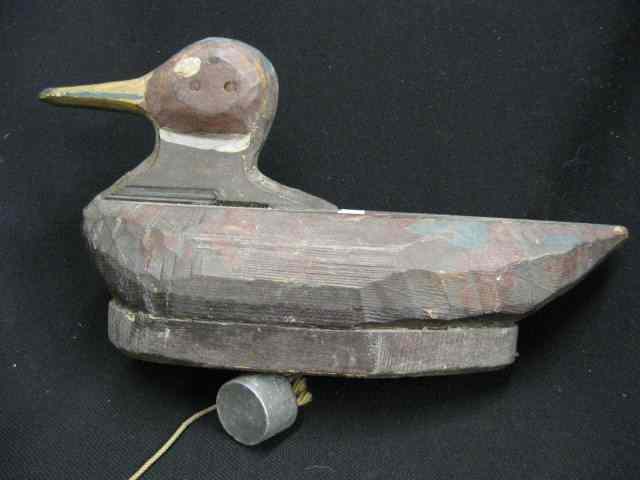 Appraisal: Carved Painted Duck Decoy mallard on platform base early crude