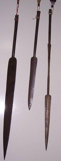 Appraisal: Three African tribal spear heads various cm cm and cm