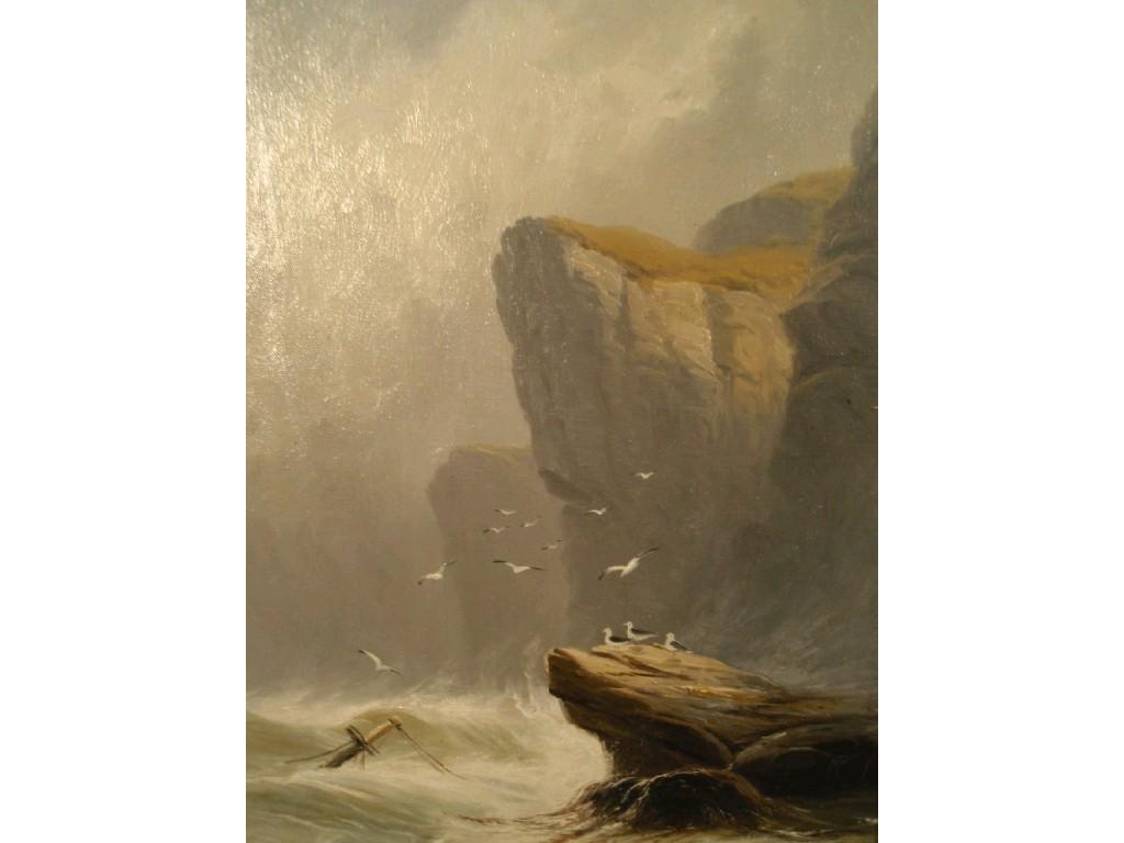 Appraisal: J D Liddell Stormy seas off the coast with the