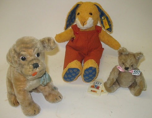 Appraisal: THREE GERMAN STEIFF ANIMALS One is a Babyartike a washable