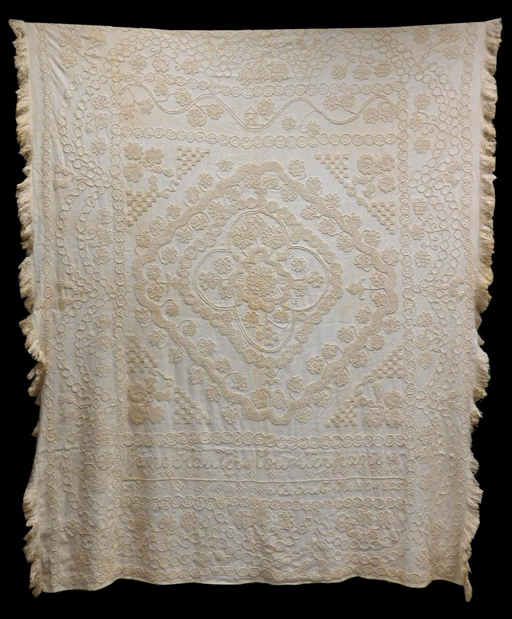 Appraisal: TEXTILE Whitework candlewick bedspread c - bedspread of white linen