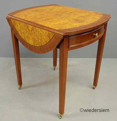 Appraisal: Maitland-Smith Hepplewhite style burlwood Pembroke table with drop leaves and