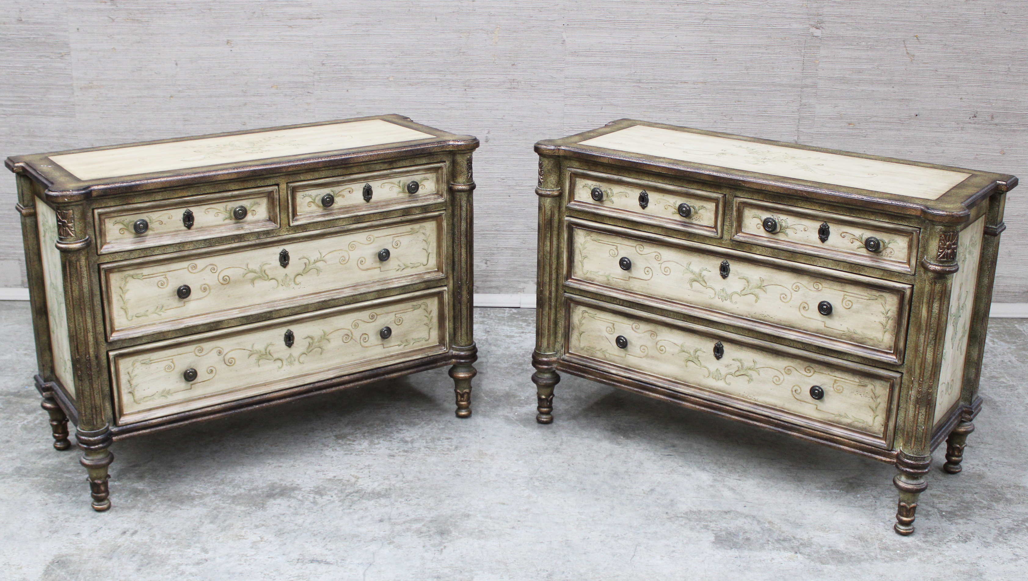 Appraisal: PAIR OF POLYCHROME LOUIS XVI STYLE COMMODES Pair of polychrome