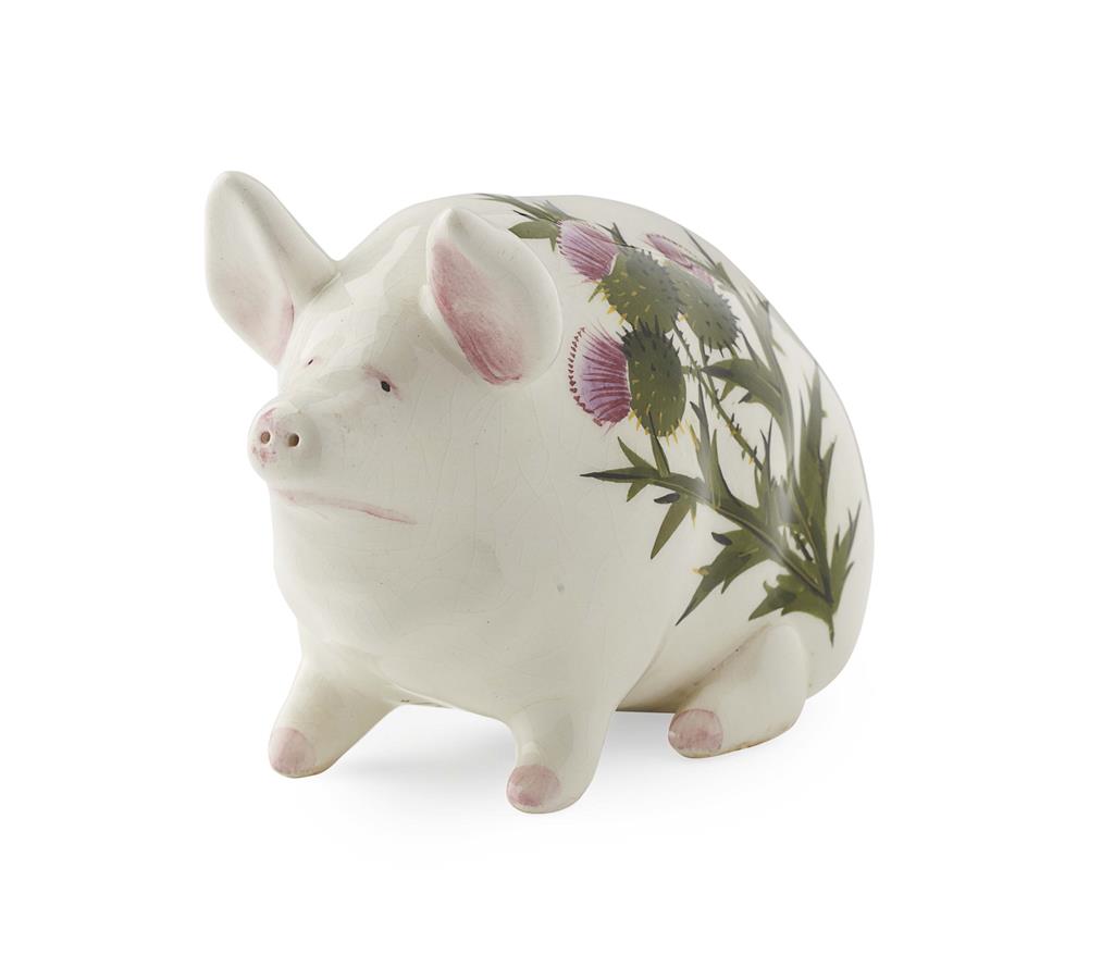 Appraisal: WEMYSS WARE A SMALL 'THISTLES' PIG FIGURE POST decorated by