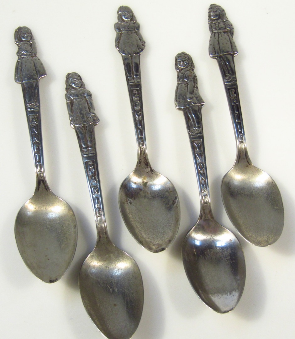 Appraisal: A set of five Dione Quintuplets silver plated spoons with