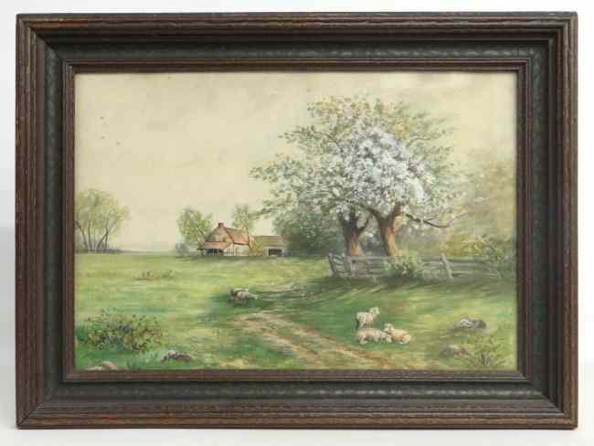 Appraisal: Watercolor sheep in meadow signed ''C Hicks'' Sight ''x ''