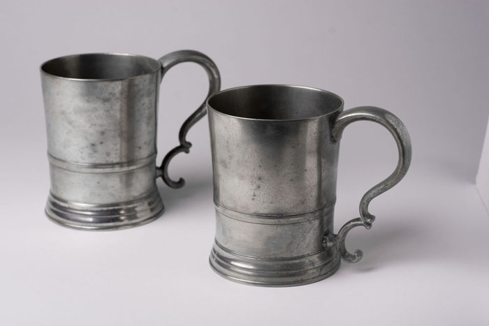 Appraisal: PAIR OF PEWTER HANDLED BEAKERS THOMAS D BOARDMAN - AND