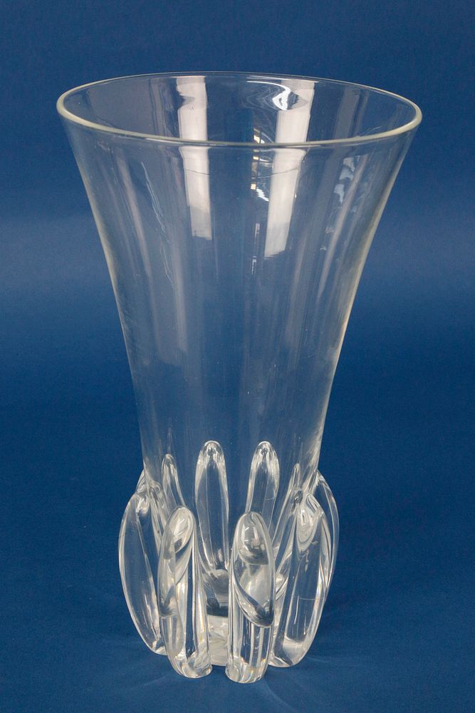 Appraisal: Signed Steuben Clear Crystal Lotus Vase Signed Steuben Clear Crystal